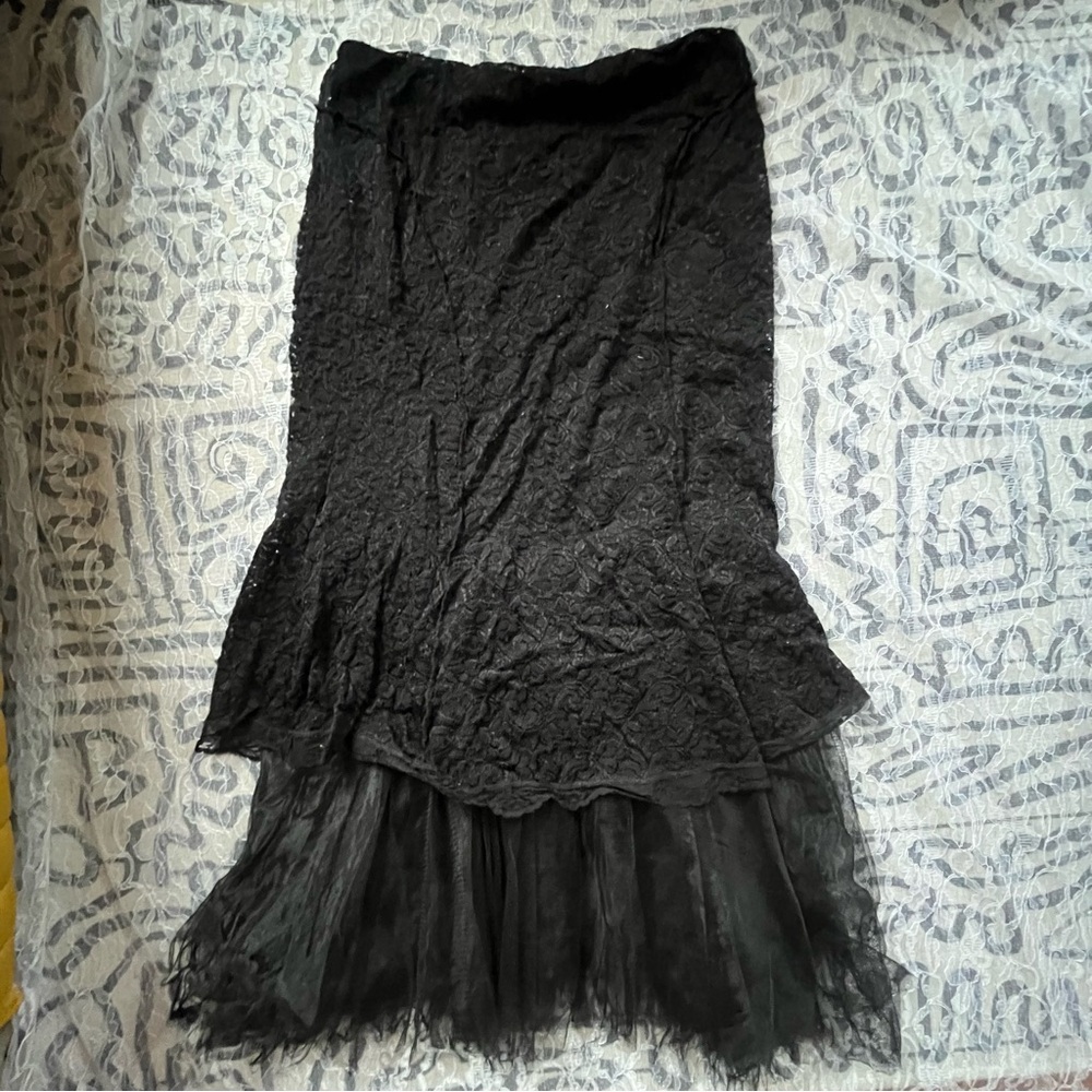 Goth Layered y2k Black Lace Maxi Skirt - Picture 2 of 6